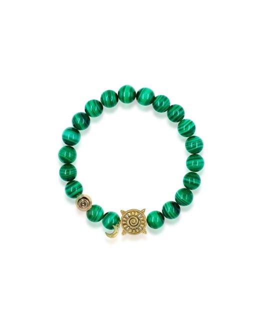 Aurozia Green Three Charms Solar Meridian Whitegold Plated Sundial And The Sun Coin Malachite Beaded Bracelet
