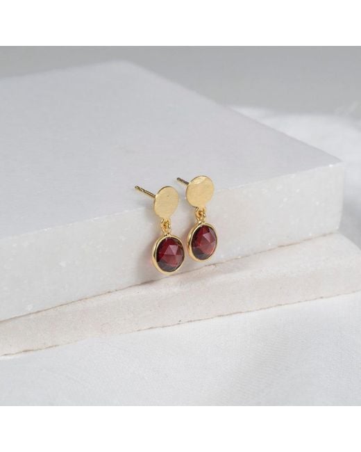 Auree Jewellery Metallic Salina Vermeil Disc & Garnet Earrings