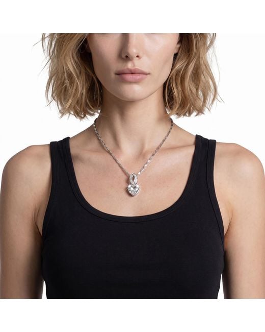 Modenaire Metallic Tone Crystal Heart Pendant Necklace