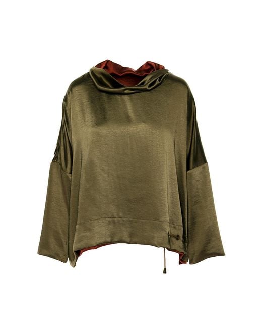 Silvia Serban Green Reversible Satin Blouse Kaki & Burgundy