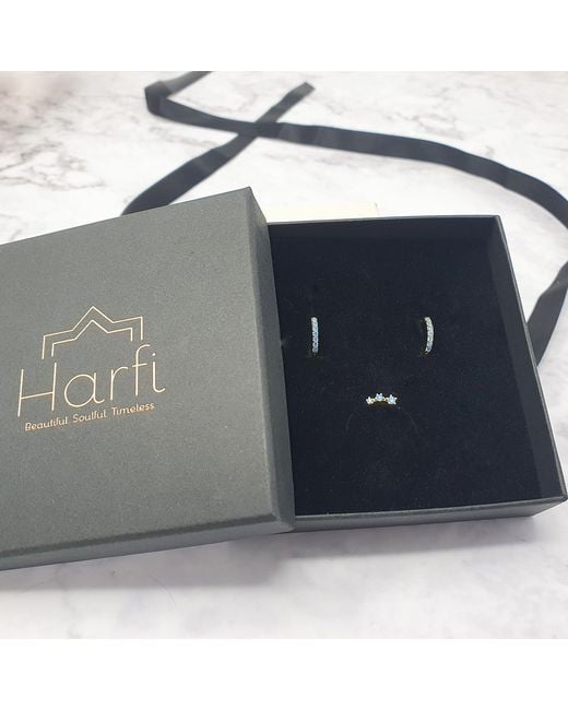 Harfi Metallic Aquamarine March Birthstone Earring Gift Set: Small Huggie Hoops & Climber Studs