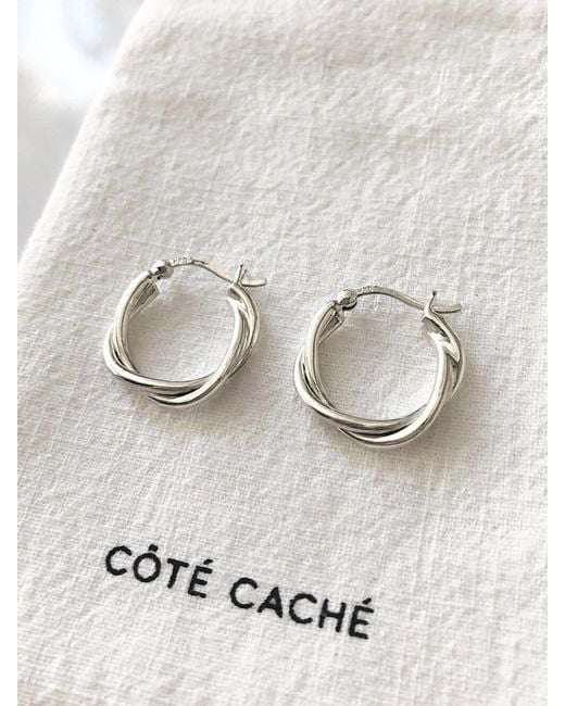 Cote Cache Metallic Relaxed Braid Sterling Hoop Earrings