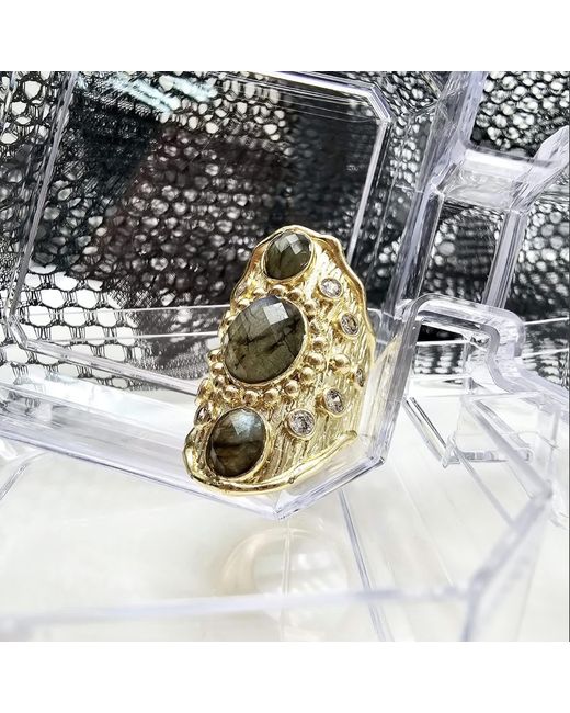 Farra Metallic Labradorite Stones With Zircon Statement Ring