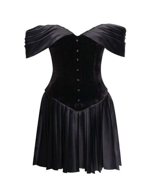 Miss Circle New York Black Echo Velvet Off-Shoulder Pleated Mini Dress