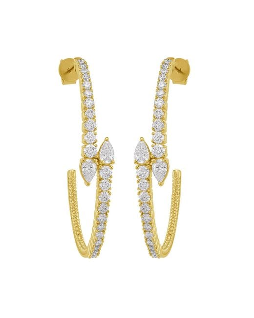 Artisan Metallic 14K Pear Cut Diamond Open Hoop Earrings