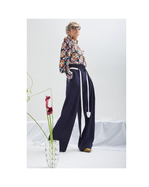 Julia Allert Multicolor Designer Satin Blouse With Bishop Sleeves And Stand Collar – Print