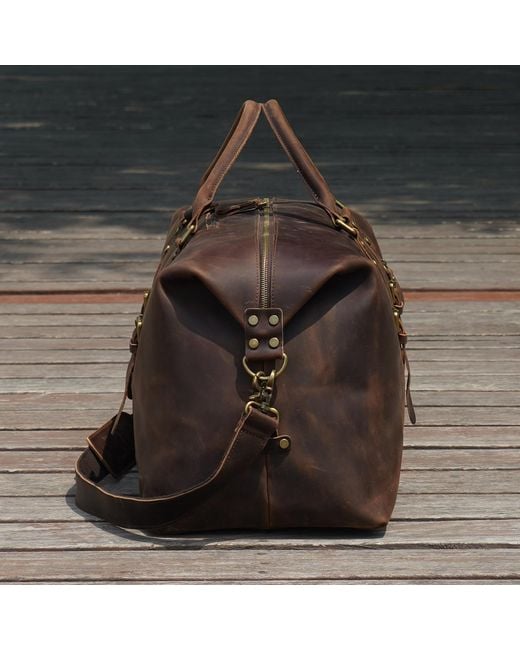 Touri Black Zip Detail Genuine Leather Holdall for men