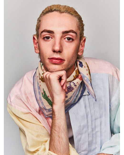 Lost Pattern Metallic Neon Tigers Silk Bandana for men