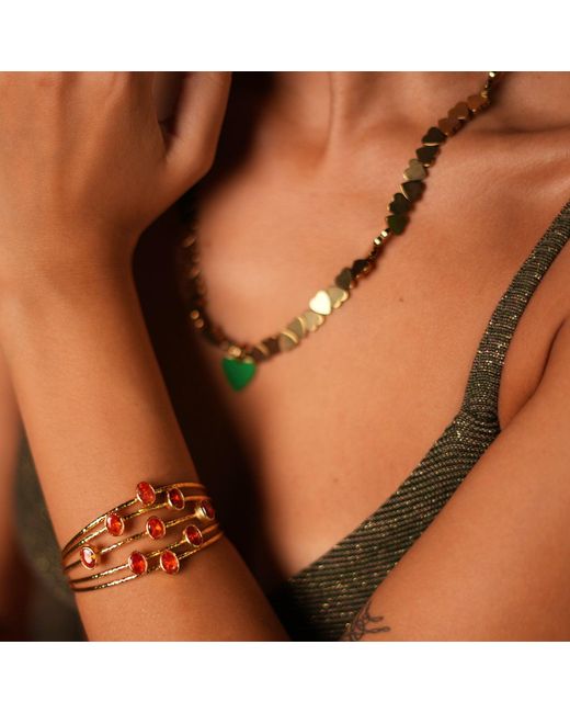 Ebru Jewelry Metallic 24K Gold-Plated Carnelian Stone Cuff Bracelet