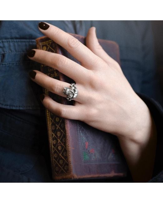 Snake Bones Metallic Skull & Crossbones Ring With Hinged Jaw