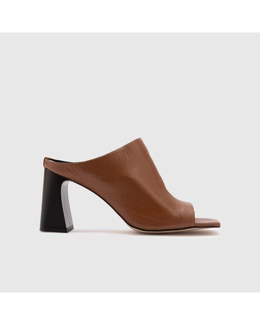 Ilvi Brown Geran Dark Saddle Floater Leather Heeled Slide