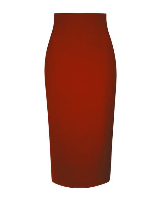 Tia Dorraine Red High-Waist Pencil Midi Skirt, Burgundy