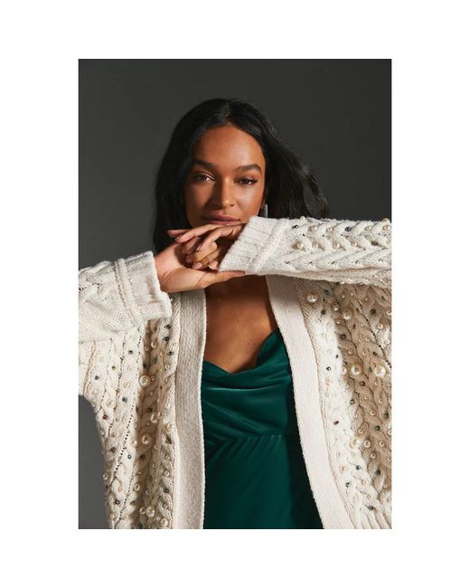Saachi Natural Holiday Ivory Cardigan Pearl Knit