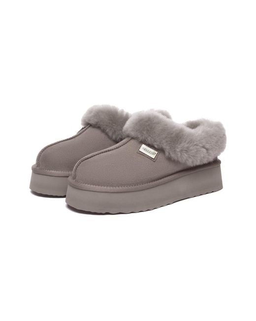 EverAu Australia Brown Topknot Leather Slippers