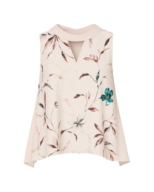 Conquista Natural Sleeveless Print Satin Top