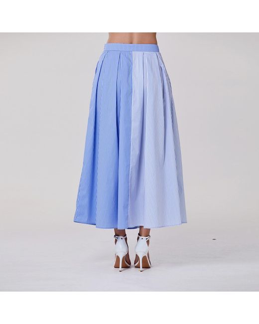 Smart and Joy Blue Long Two-Tone Cotton Skirt