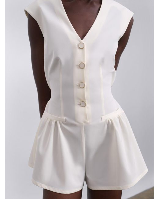 Sélone White Elara V-Neck Mini Jumpsuit