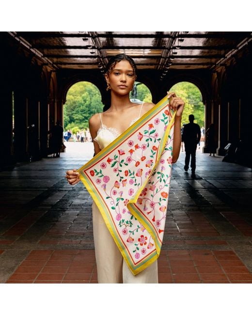 Jessie Zhao New York Pink Neutrals Limoncello Jardin Double Sided Silk Scarf