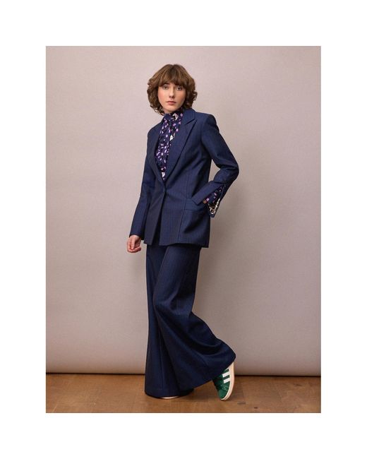 Amanda Thompson Couture Blue Toni Suit Jacket & Pinstripe Italian Wool