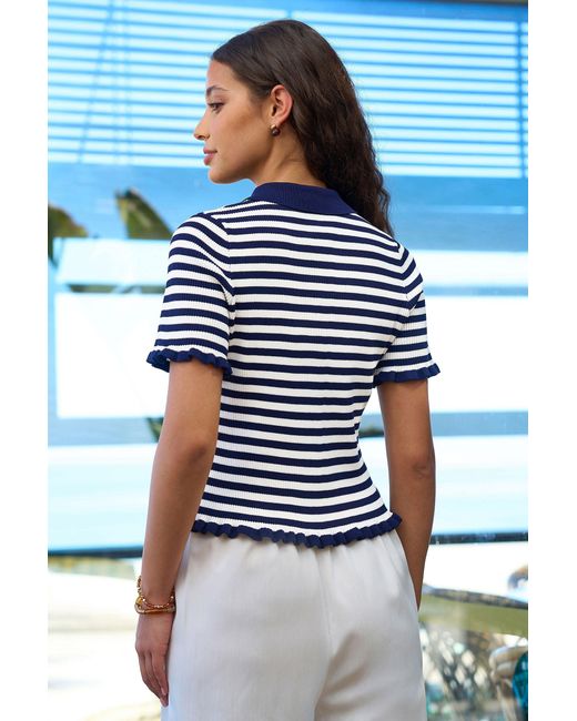 Yumi' Blue Nautical Striped Knitted Top