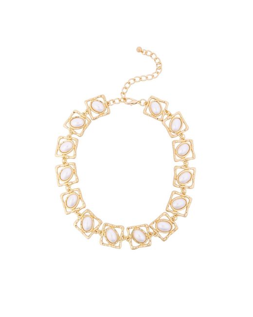 Saachi Metallic Geometric Frame Cabochon Necklace