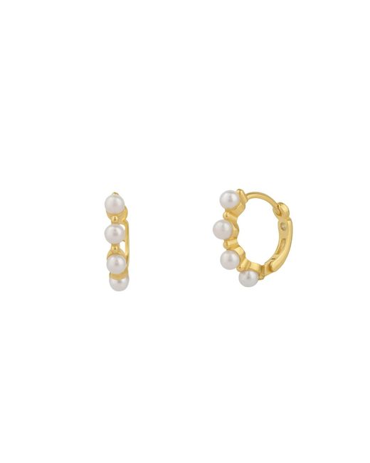 Spero London Metallic Sterling Pearl Beaded Huggie Hoop Earrings