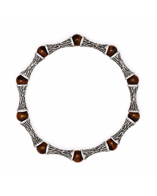 Snake Bones Metallic Red Tiger Eye Beads Oxidized Sterling Silver Bracelet for men