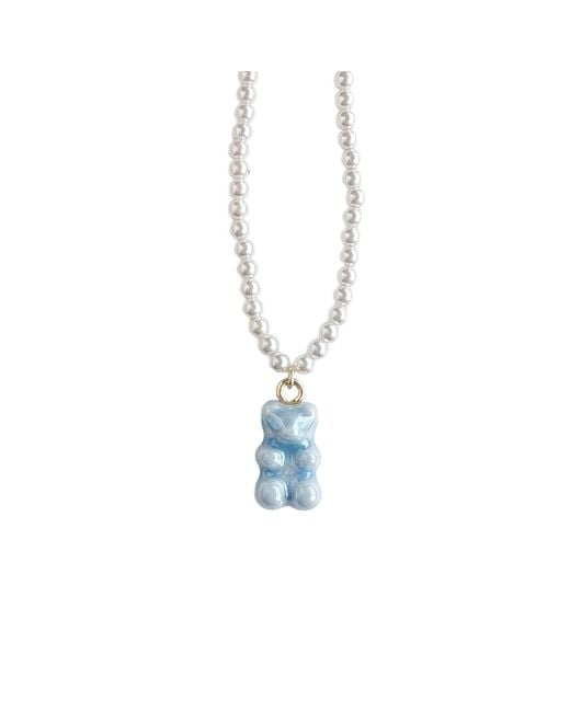 POPORCELAIN Metallic Sweet Porcelain Gummy Bear Swarovski Pearl Necklace
