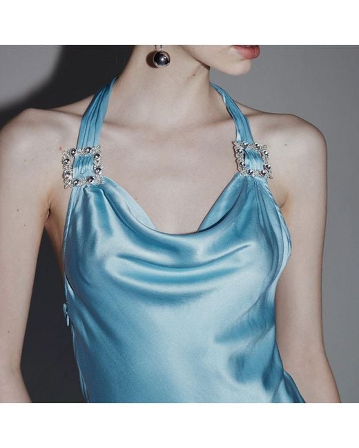 Belsize25 Blue Mayfair Series – Crystal Buckle Halterneck Dress
