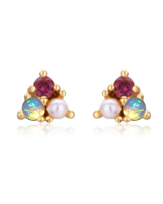 Azura Jewelry New York Metallic Opal Tourmaline Pearl Trio Stud Earrings