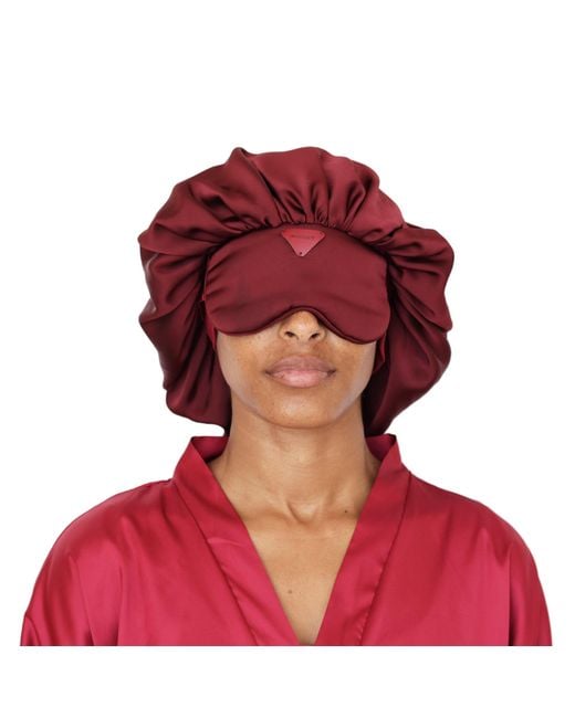St Cayman Red Ibonnet Rem Adjustable Satin Hair Bonnet Eye Mask With Gel Insert