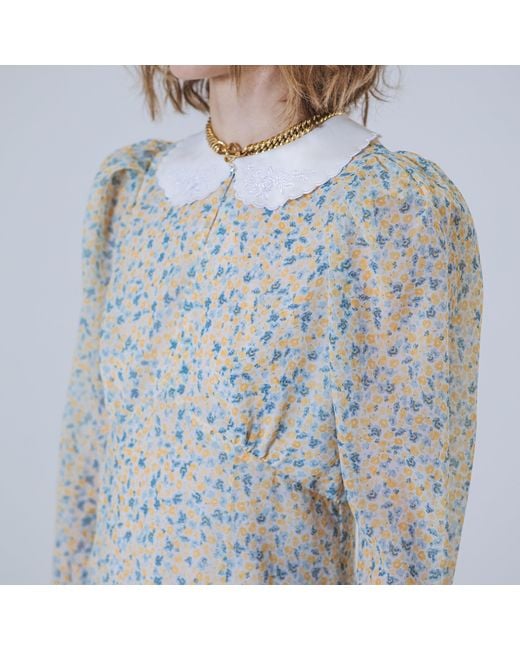 SVETA Milano Natural Neutrals Seattle Floral Short Dress With Embroidered Collar