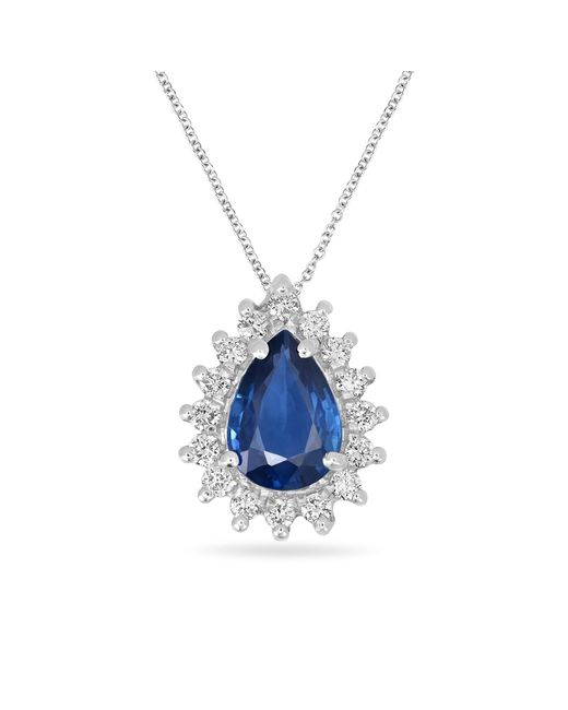 Artisan Blue Sapphire Gemstone Prong Diamond Pear Cut Pendant