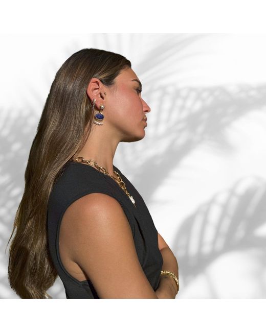 Ebru Jewelry Blue Cleopatra Pearl & Sapphire Stone Tassel Earrings