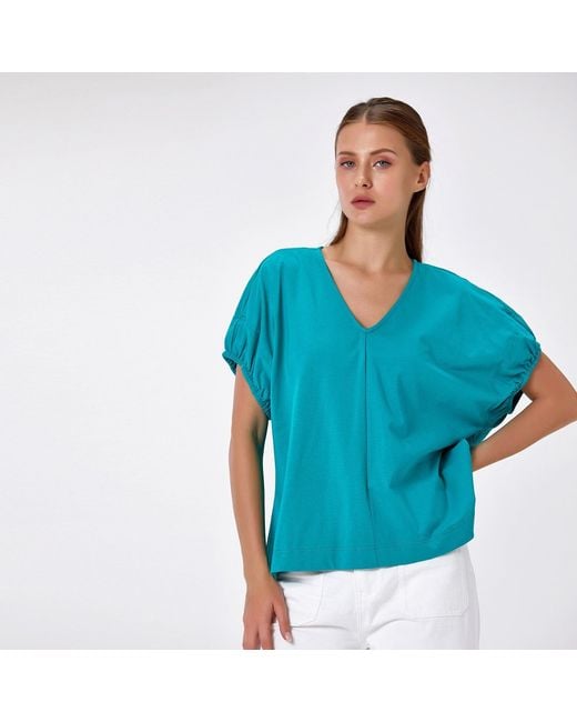 Smart and Joy Black Casual Cotton V-Neck Blouse