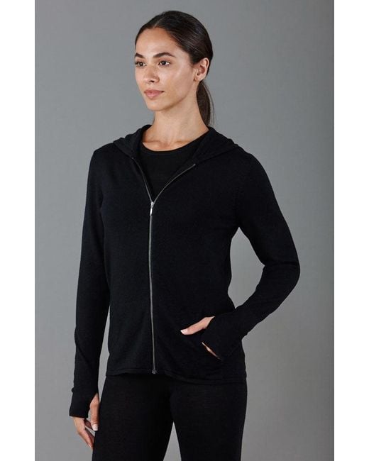 Paul James Knitwear Blue Heavyweight Merino Activewear Hooded Eirene Jumper