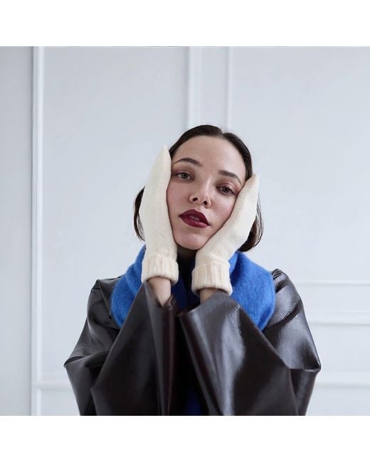 London Atelier Byproduct White Neutrals Soft Two Finger Knitted Mitten Gloves