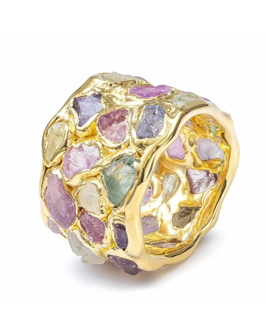 German Kabirski Metallic Elara Limited Edition Plated Barrel Ring With Sapphires