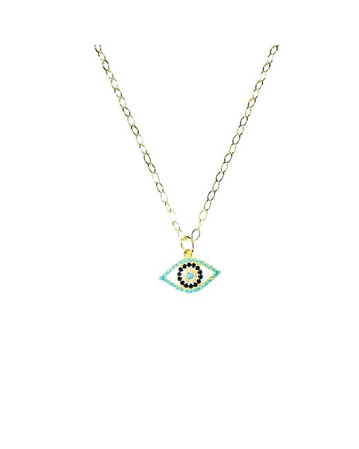 Lexi Jewelry Metallic Evil Eye Necklace With Cubic Zirconia & Aquamarine Colored Accents