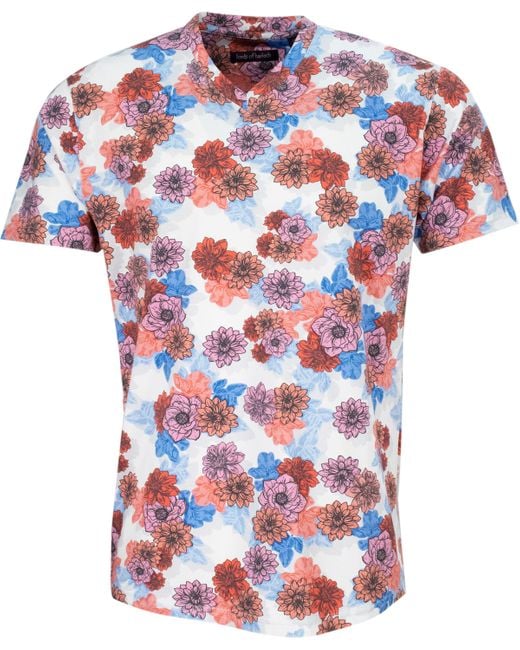 Lords of Harlech Red Maze Snap Floral V-Neck Tee for men