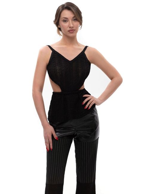 Maison Bogomil Black Shadow Thread – Sequined Knit Top With Side Cutouts