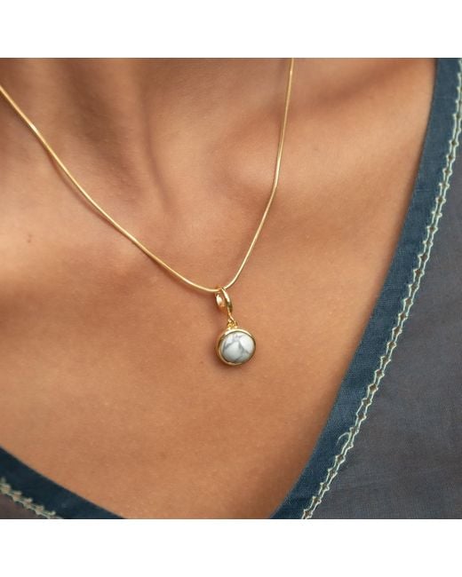 Lily Charmed Metallic Plated Howlite Healing Stone Necklace With Round Snake Chain