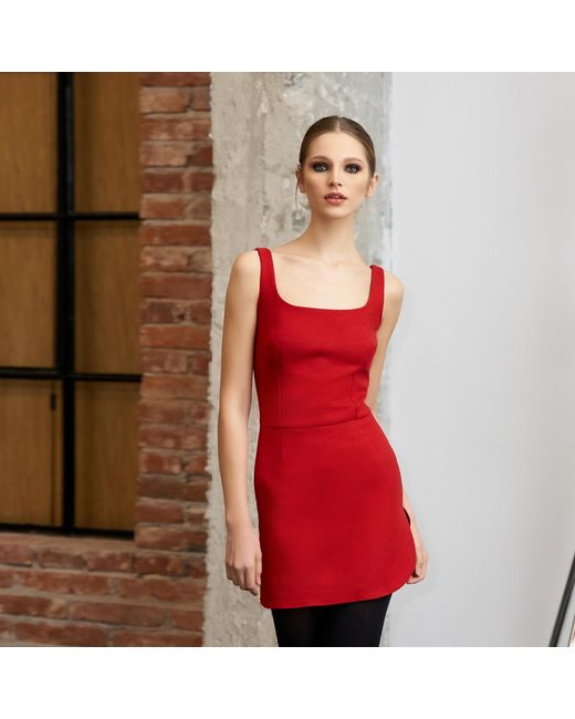 AVENUE No.29 Red Bodycon Mini Dress With Straps And Rounded Side Slit