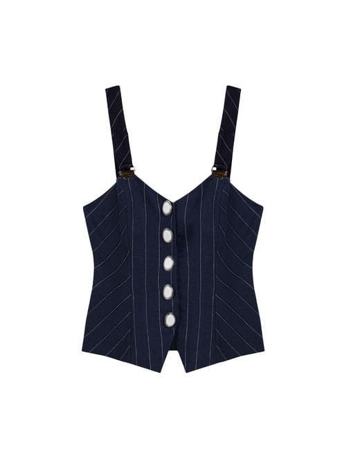 Nocturne Blue Pinstripe Corset Bustier Top