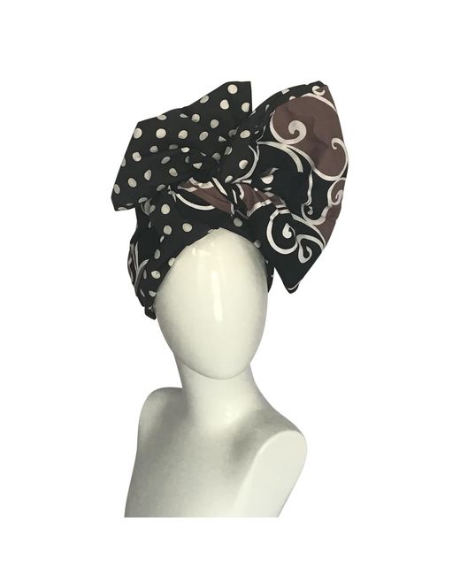 Romer Millinery Black Twisturban Turban Mixed Dots & Vines