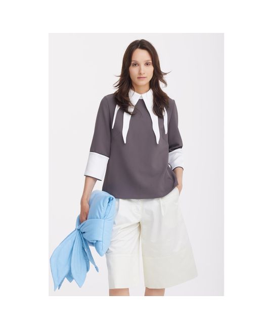 Julia Allert Gray Semi-Formal Blouse With Double Contrasting Details