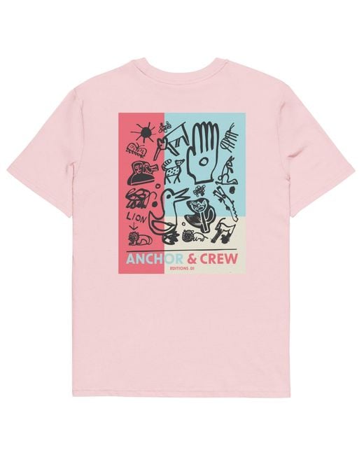Anchor and Crew Pink Cotton One Moon Safari Editions Organic Cotton T-Shirt for men