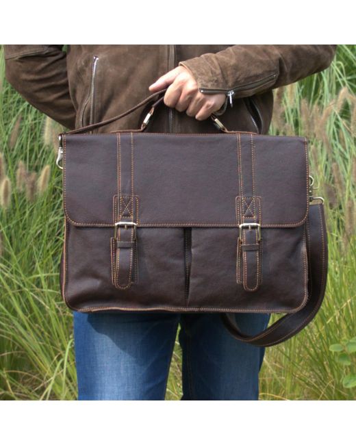 Touri Brown Worn Look Genuine Leather Laptop Bag- Dark for men