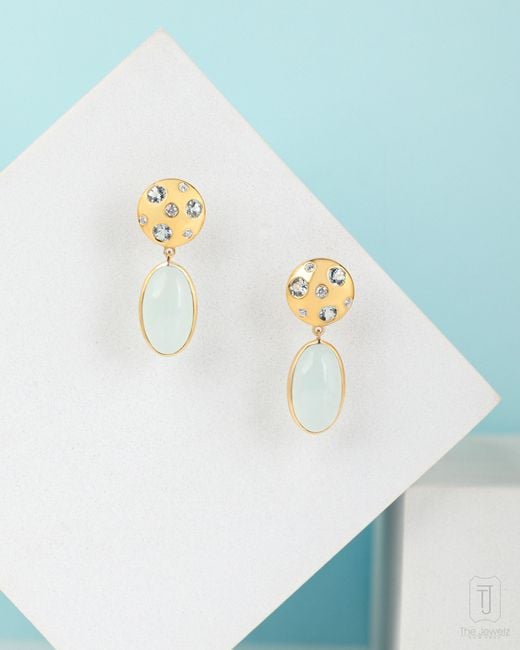The Jewelz Metallic Neutrals Aquamarine Dome Earrings Gift For Her