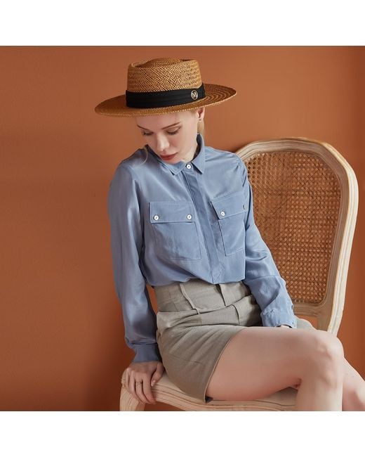 Soft Strokes Silk Blue Pure Silk Long Sleeve Relaxed Fit Blouse Elva